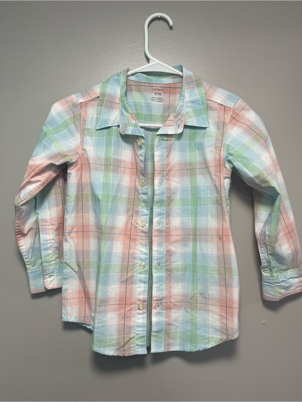 Kids Carter's Pastel Plaid Button-Down Shirt - Mint Green, Peach & White
